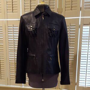 NWT BCBGMAXAZARIA Suede Woven Upper Pockets Black Leather Jacket Size 6